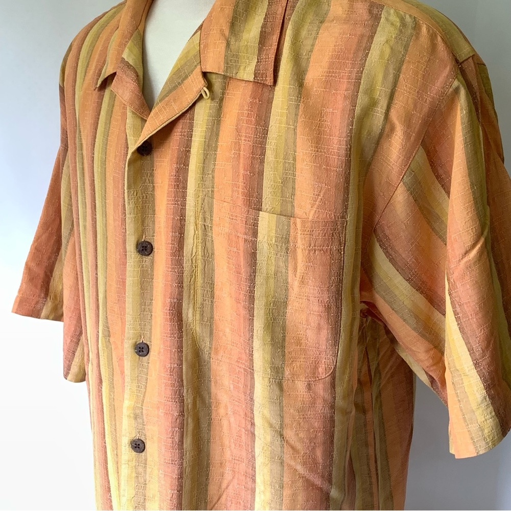 Tommy Bahama Men's Striped Silk Shirt XL Relaxed Fit Hawaiian Camp EUC